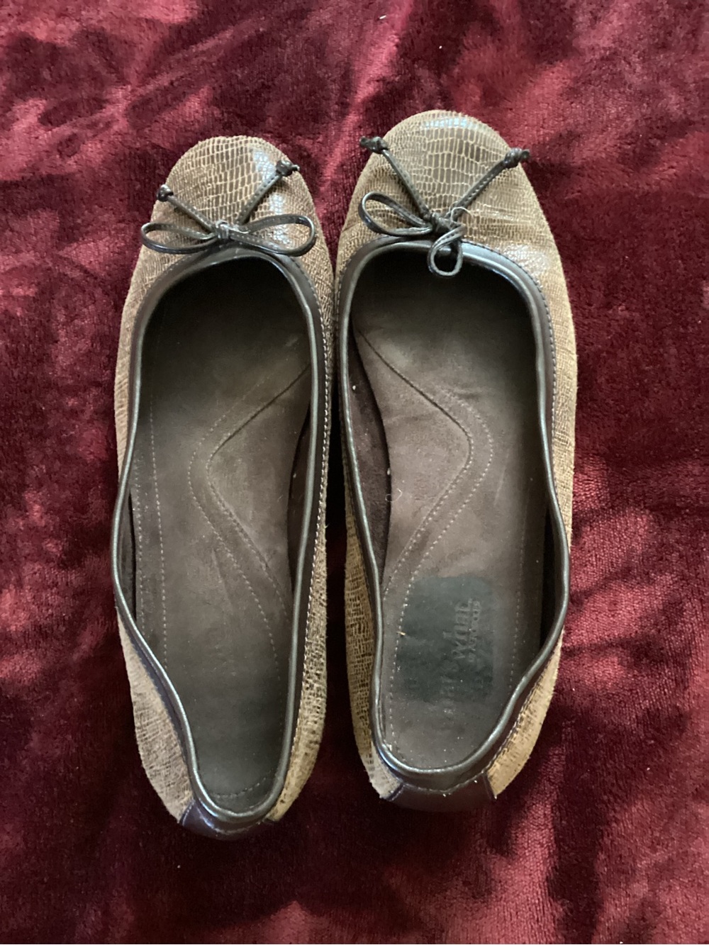 What’s what! Brown Textured Ballet Flats with Bow Accent